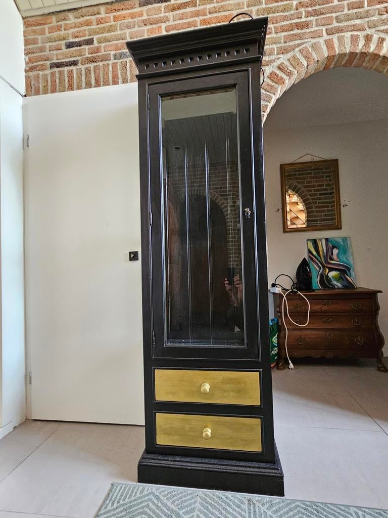 Hoge kast met glazen deur en lades, incl. verlichting, Ophalen, Gebruikt, Met deur(en), 50 tot 100 cm