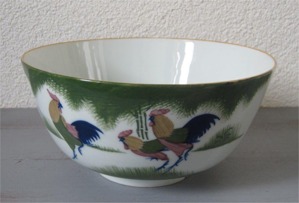 Antieke schaal met haan en kippen, Antiek en Kunst, Ophalen of Verzenden