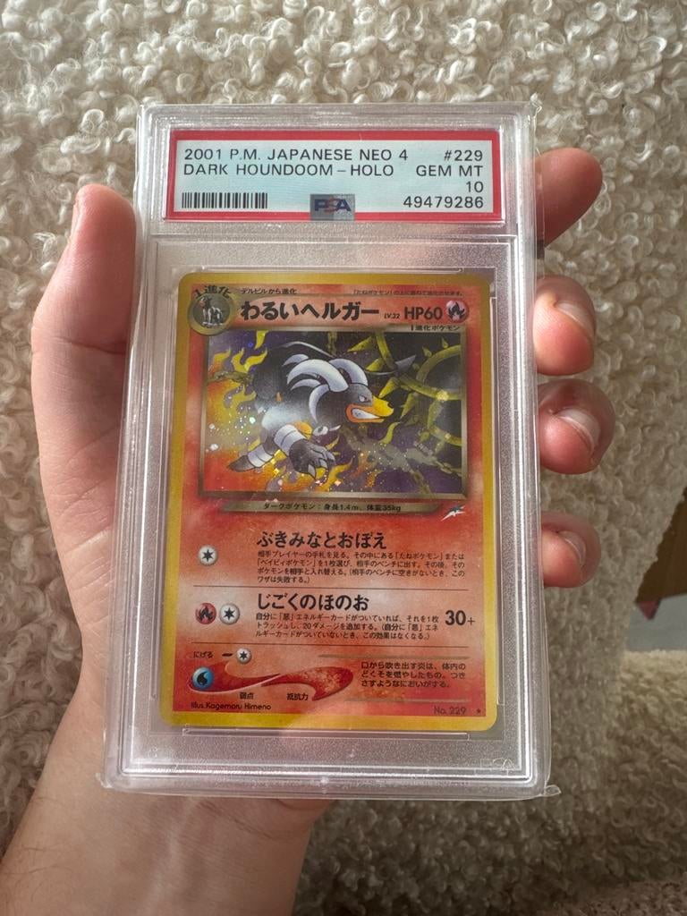 Pokémon Dark Houndoom Holo PSA 10 GEM MT, Ophalen of Verzenden, Zo goed als nieuw, Losse kaart, Foil
