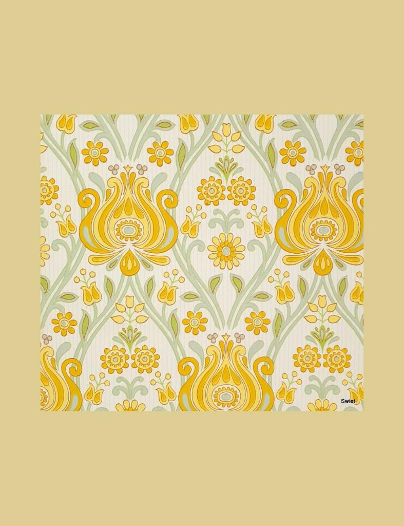 4791 barok behang geel bloemen retro jaren 70 sierlijk swiet, Huis en Inrichting, Stoffering | Behang, Ophalen of Verzenden, 25 tot 50 m²
