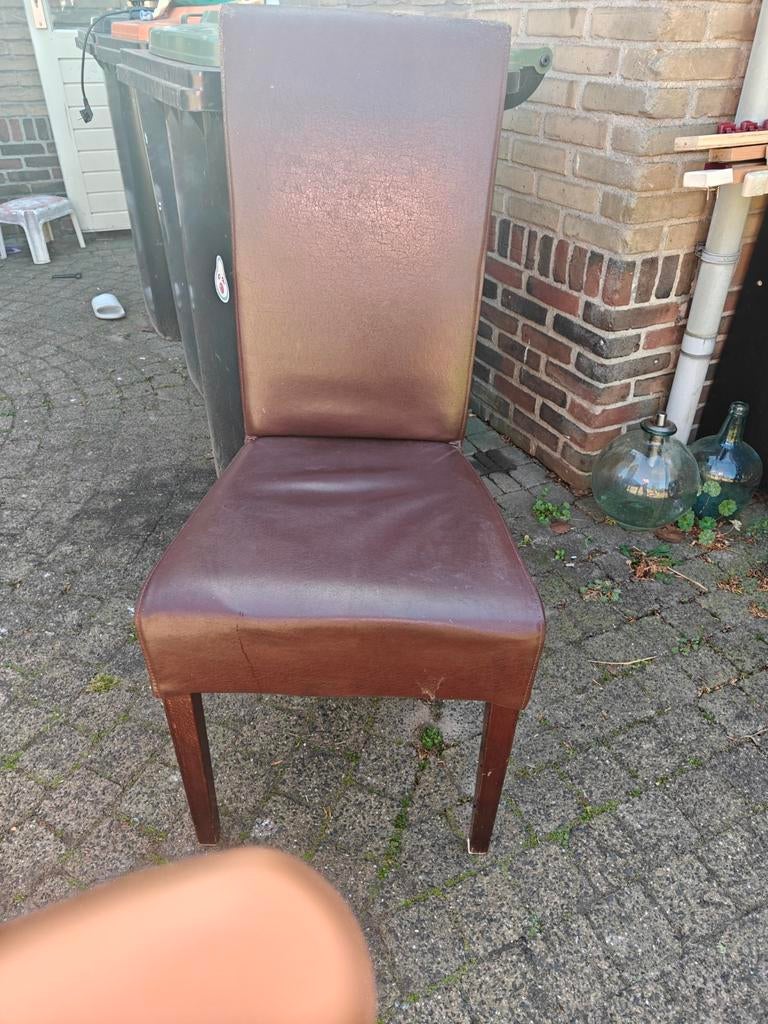 6 eetkamerstoelen gratis af te halen, Huis en Inrichting, Ophalen, Gebruikt, Bruin, Leer