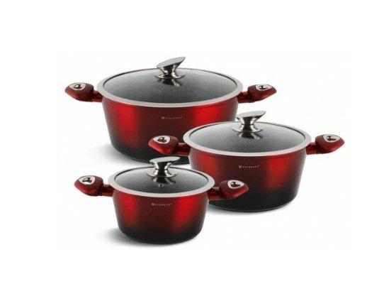 Pannenset Luxe 6-Delig Rood-Zwart-Metallic Edënbërg Red Line, Pannenset, Ophalen of Verzenden, Keramische plaat, Nieuw