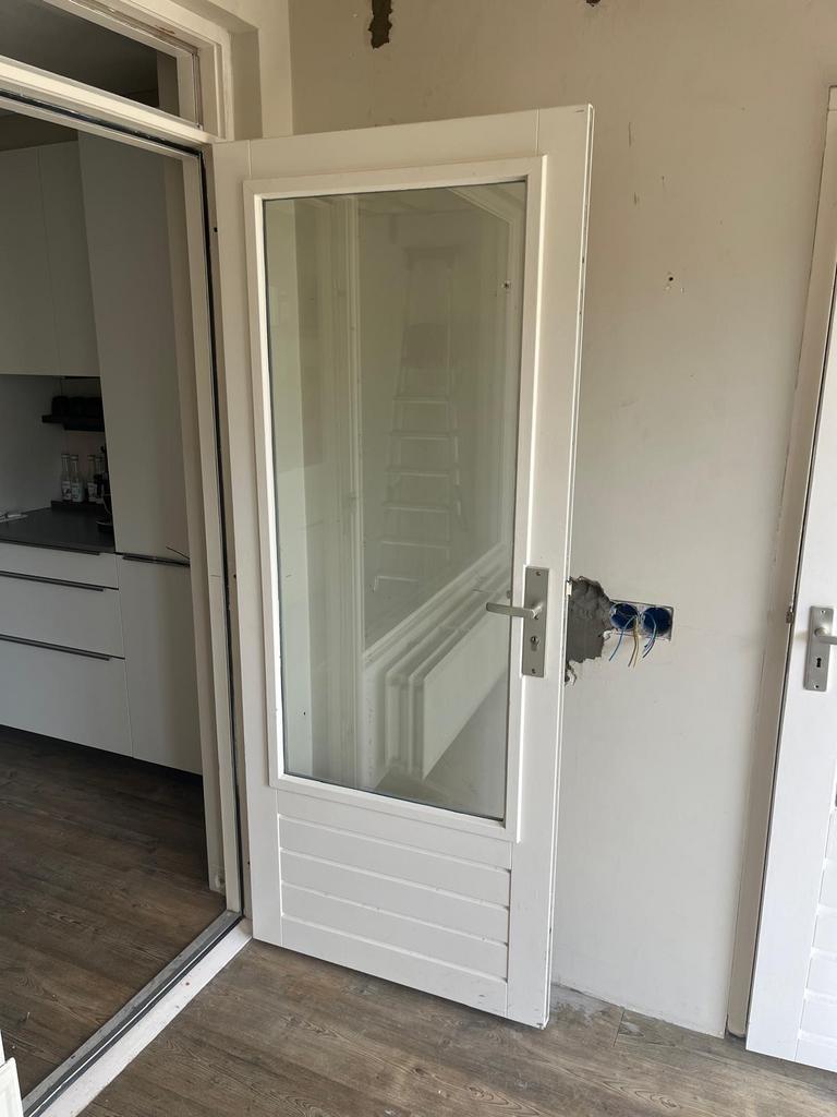 Witte deur met glas en paneel, Doe-het-zelf en Verbouw, Deuren en Horren, Ophalen, Gebruikt, 80 tot 100 cm, Overige typen