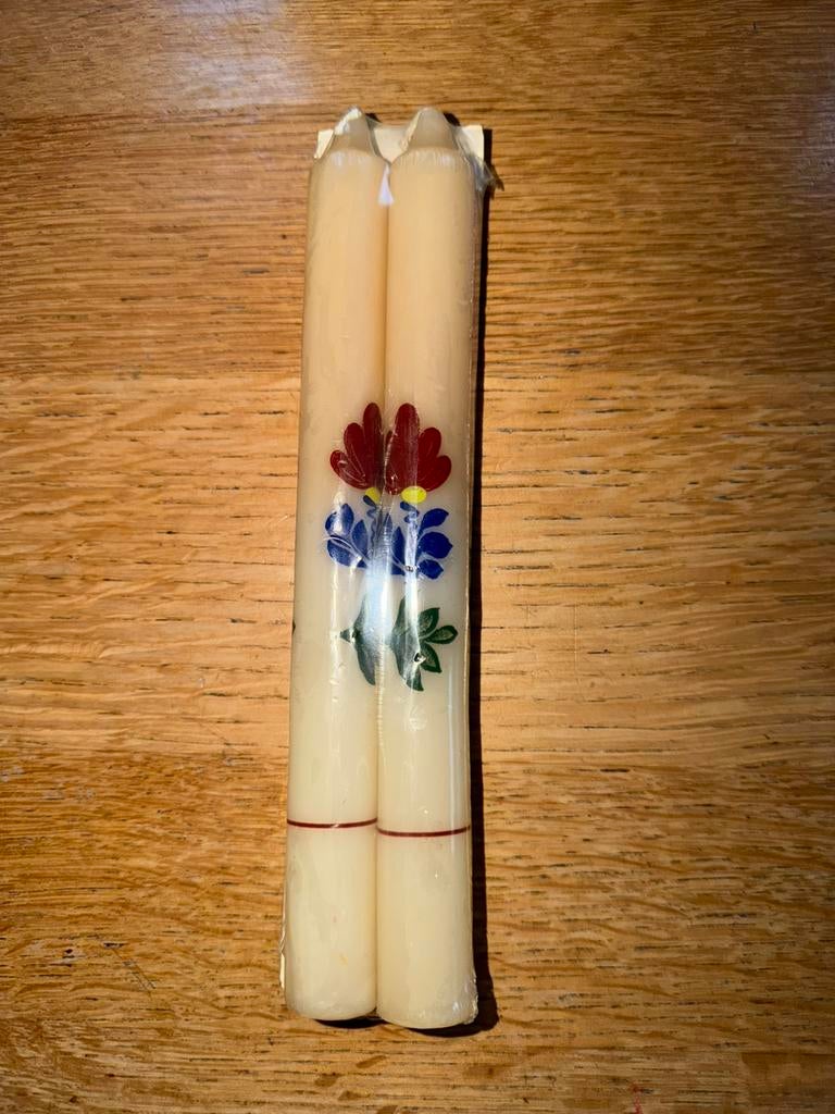Set van twee Bolsius kaarsen, nieuw,boerenbont, Ophalen of Verzenden, Zo goed als nieuw, Overige materialen, Minder dan 25 cm