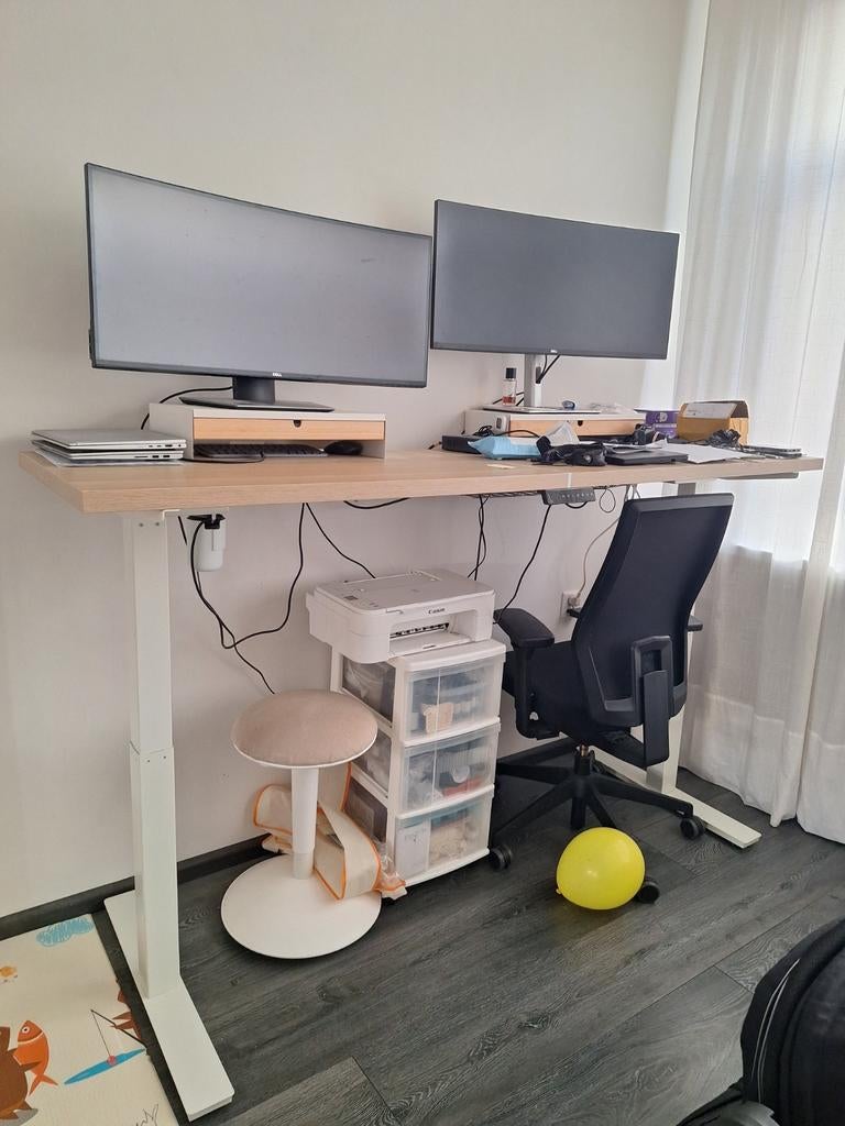 2-persoon Elektrisch zit-sta bureau electric sit stand desk, Ophalen, In hoogte verstelbaar, Gebruikt