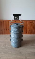 EMAILLE GRIJSGEWOLKTE 4 PANS RANTANG/ETENSDRAGER., Ophalen of Verzenden