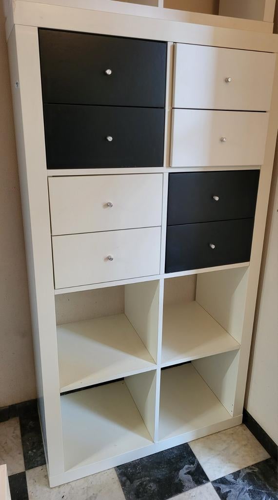 Ikea Kallax kast met 4 ladenblokken en eventueel kastje erop, Huis en Inrichting, Kasten | Boekenkasten, Ophalen, Gebruikt, 50 tot 100 cm