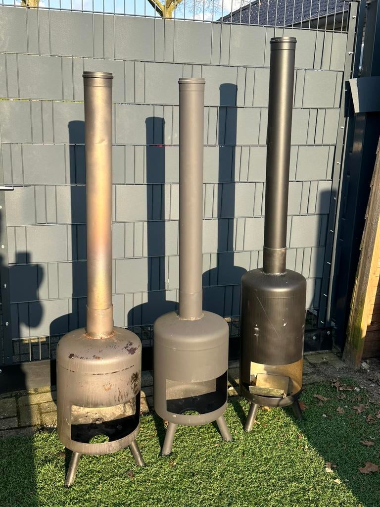 RVS Zwarte Terraskachel – Sfeermaker voor Tuin of Terras, Ophalen, Zo goed als nieuw