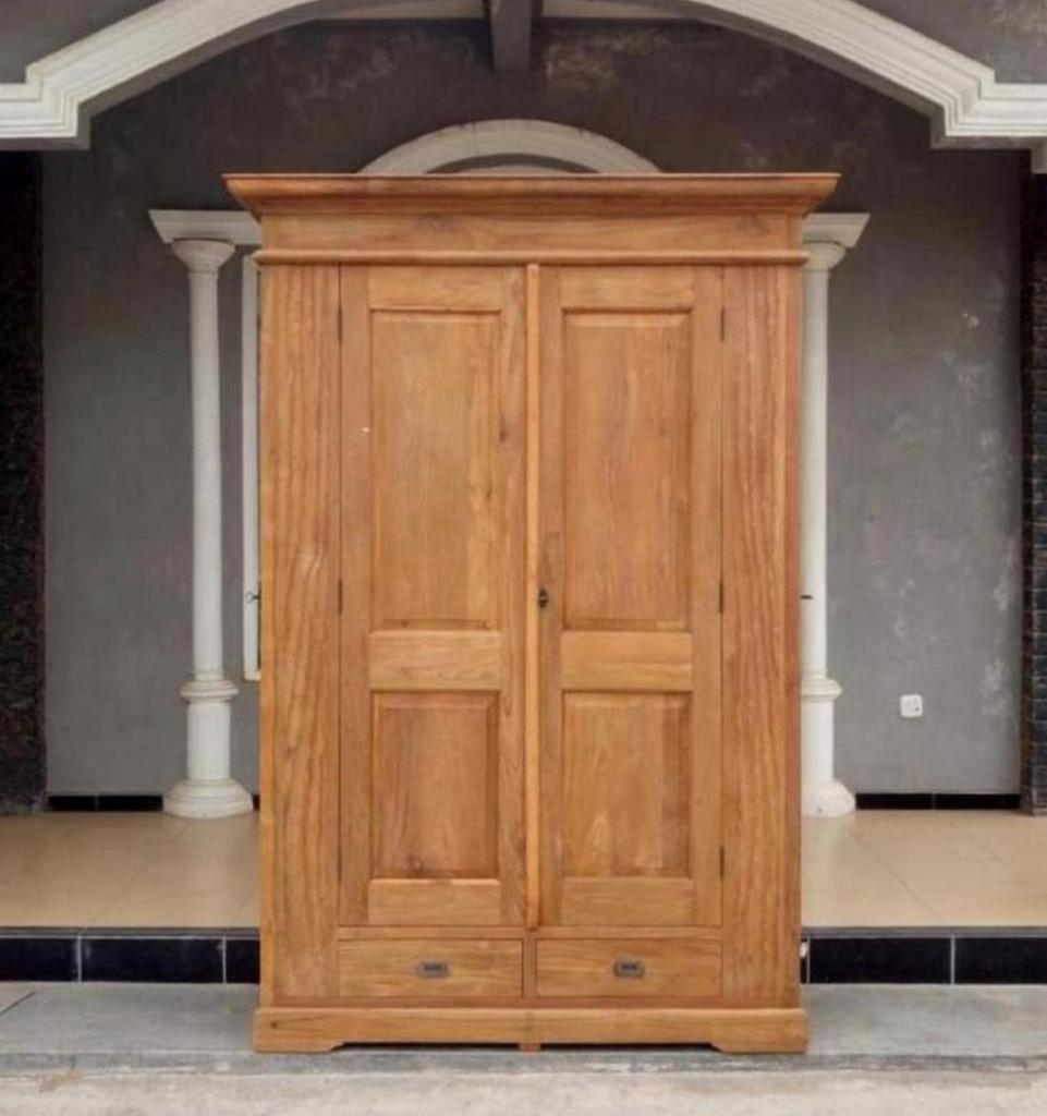 Massief teakhouten jagerskast met planken en lades 130 cm, Ophalen, 50 tot 100 cm, Zo goed als nieuw, Met lade(s)