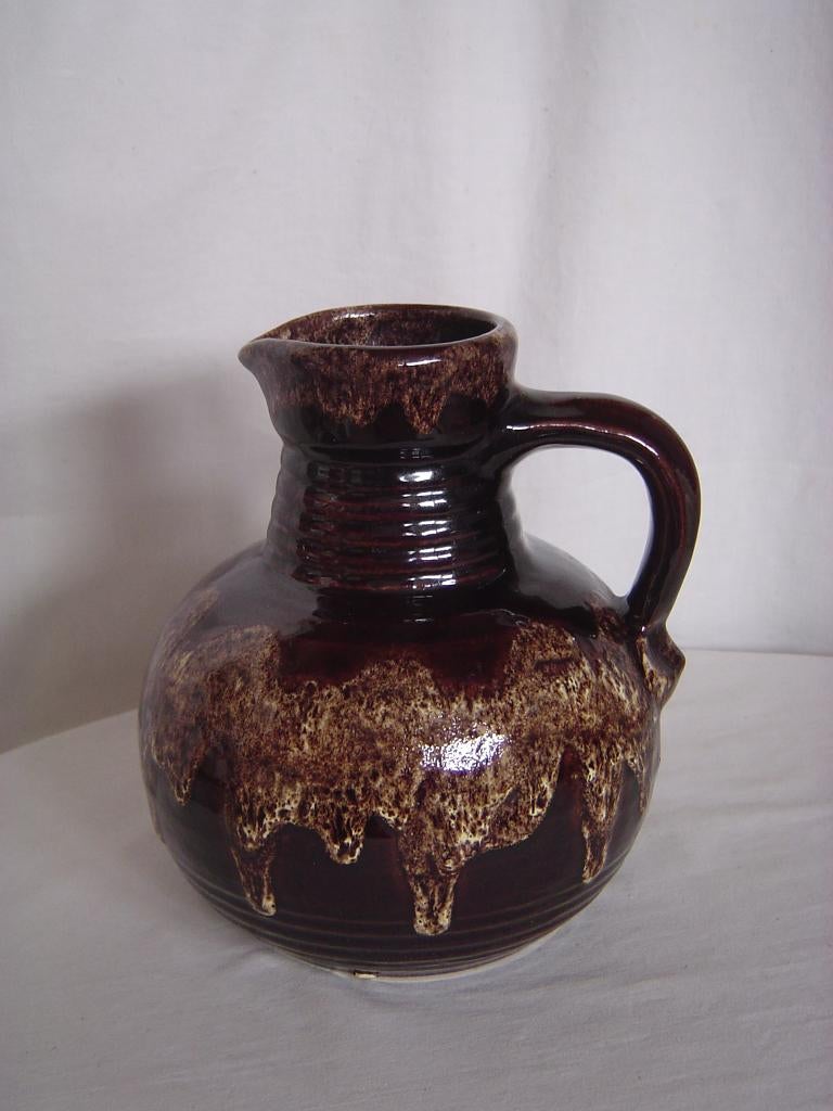 Vintage bruin beige aardewerk vaas Bay W.Germany, Gebruikt, Overige kleuren, Aardewerk of Porselein, Ophalen of Verzenden