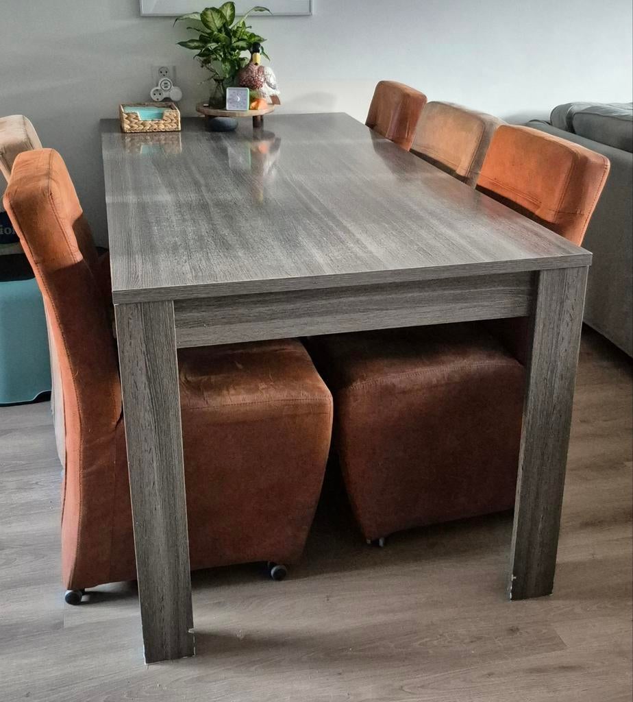 Eettafel 180x90x79 en met 6 stoelen op wieltjes, Huis en Inrichting, Tafels | Eettafels, Ophalen, Gebruikt, 200 cm of meer, 50 tot 100 cm