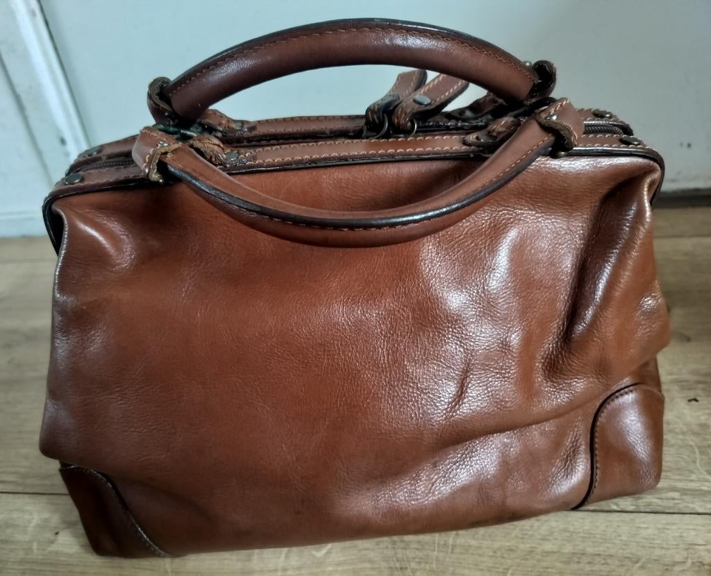 Prachtige vintage Italiaanse leren dokterstas Bacaria, 40 tot 60 cm, Bruin, Verzenden, Minder dan 35 cm