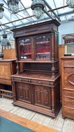 Antieke eikenhout vitrinekast jacht bewerkte kast, Ophalen of Verzenden