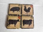 4x Onderzetter Tegel 10x10 cm. Kip, Koe, Schaap en Varken, Ophalen of Verzenden, Zo goed als nieuw, Glas of Kopje