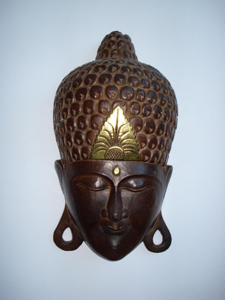 Houten Hoofd, Antiek en Kunst, Kunst | Beelden en Houtsnijwerken, Houtsnijwerk, Handgemaakt, Ophalen of Verzenden, 20 - 50 cm