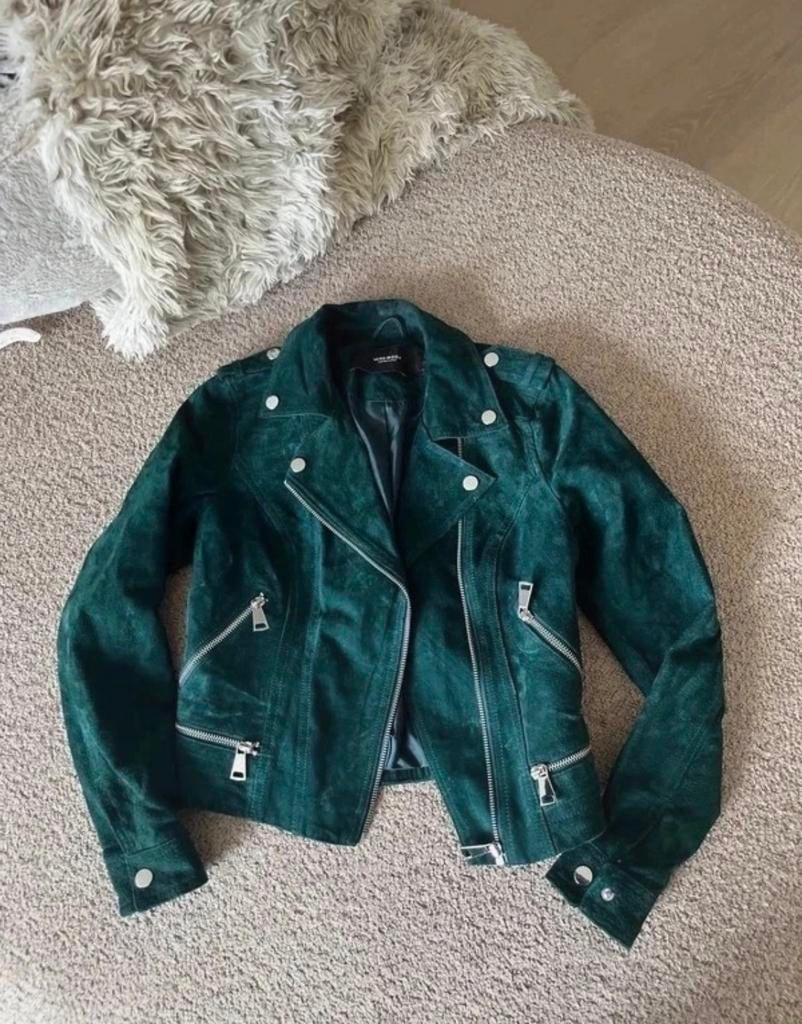 Groen suède jack van Vero Moda, echt leer XS, Ophalen of Verzenden, Zo goed als nieuw, Maat 34 (XS) of kleiner, Groen