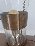 Vintage Lantaarn Tafellamp | Glas, Messing & Hout | 50 cm, Ophalen of Verzenden