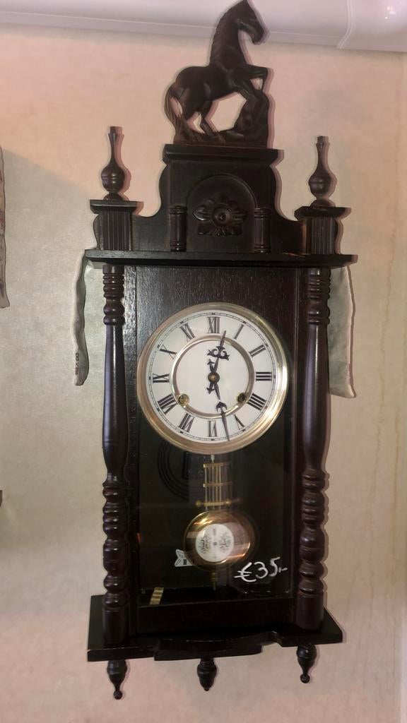 Antieke regulateur klok met paardjes - maandloper, Antiek en Kunst, Antiek | Klokken, Ophalen