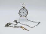 Zilveren zakhorloge met horlogeketting en sleutel, Verzenden, Zilver