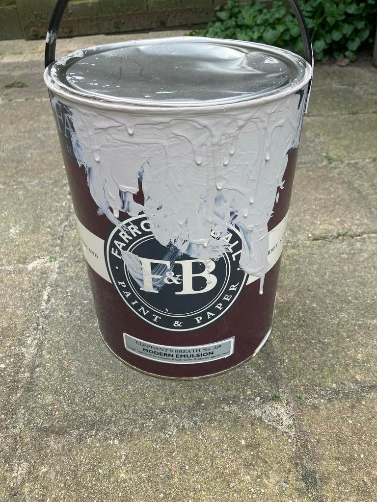 Farrow & Ball muurverf 2,5 liter - Elephant's Breath No. 229, Ophalen, Gebruikt, Verf, Grijs