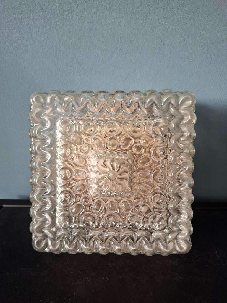 Vierkante glazen plafondlamp /plafonniere, Huis en Inrichting, Lampen | Plafondlampen, Ophalen of Verzenden, Zo goed als nieuw