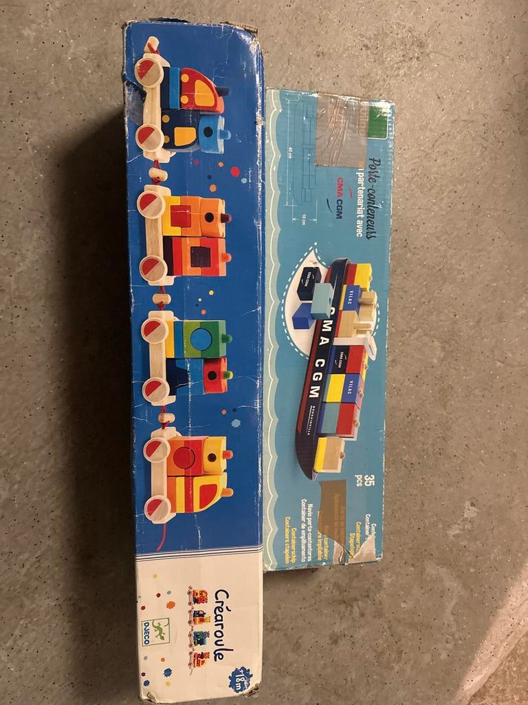 Houten speelgoed trein en containerschip, Ophalen of Verzenden, Gebruikt, Jongen of Meisje