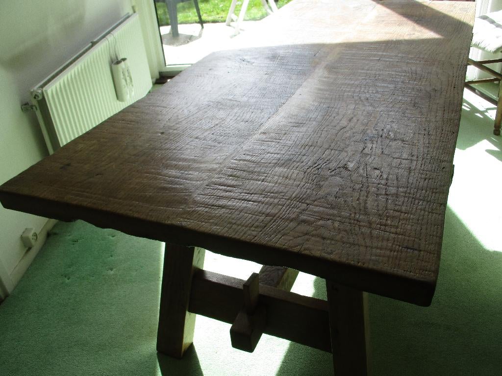 Zware eiken tafel., Ophalen, Gebruikt, Eikenhout, 50 tot 100 cm