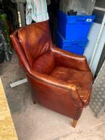 Antieke lederen stoel, Ophalen, Zo goed als nieuw, 75 tot 100 cm, 50 tot 75 cm