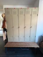 Stalen lockerkast 5-deurs + kleedkamerbank (industrieel), Ophalen, Gebruikt