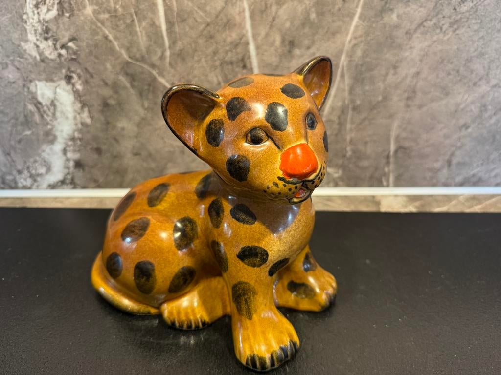 Vintage Keramiek Luipaard Welp – Jaren '60/'70, Ophalen of Verzenden, Zo goed als nieuw, Dier