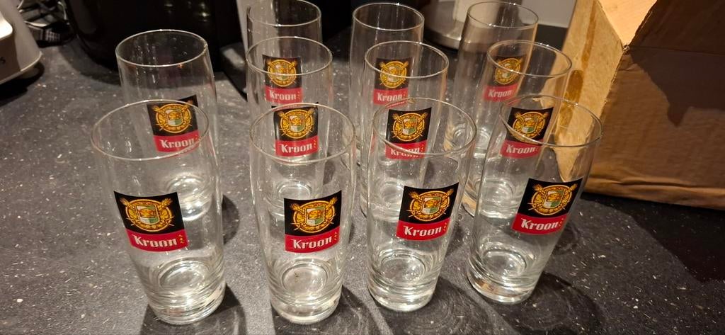 Set van 11 Kroon bierglazen, Ophalen of Verzenden, Gebruikt