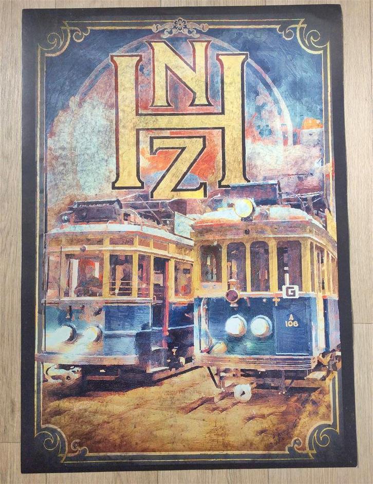 Grote NZH de blauwe Tram HTM Retro Affiche Poster, Verzamelen, Spoorwegen en Tramwegen, Nieuw, Tram, Overige typen, Ophalen of Verzenden