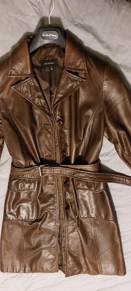 Leren bruine jas -Zara- Large, Bruin, Zara, Maat 42/44 (L), Ophalen of Verzenden