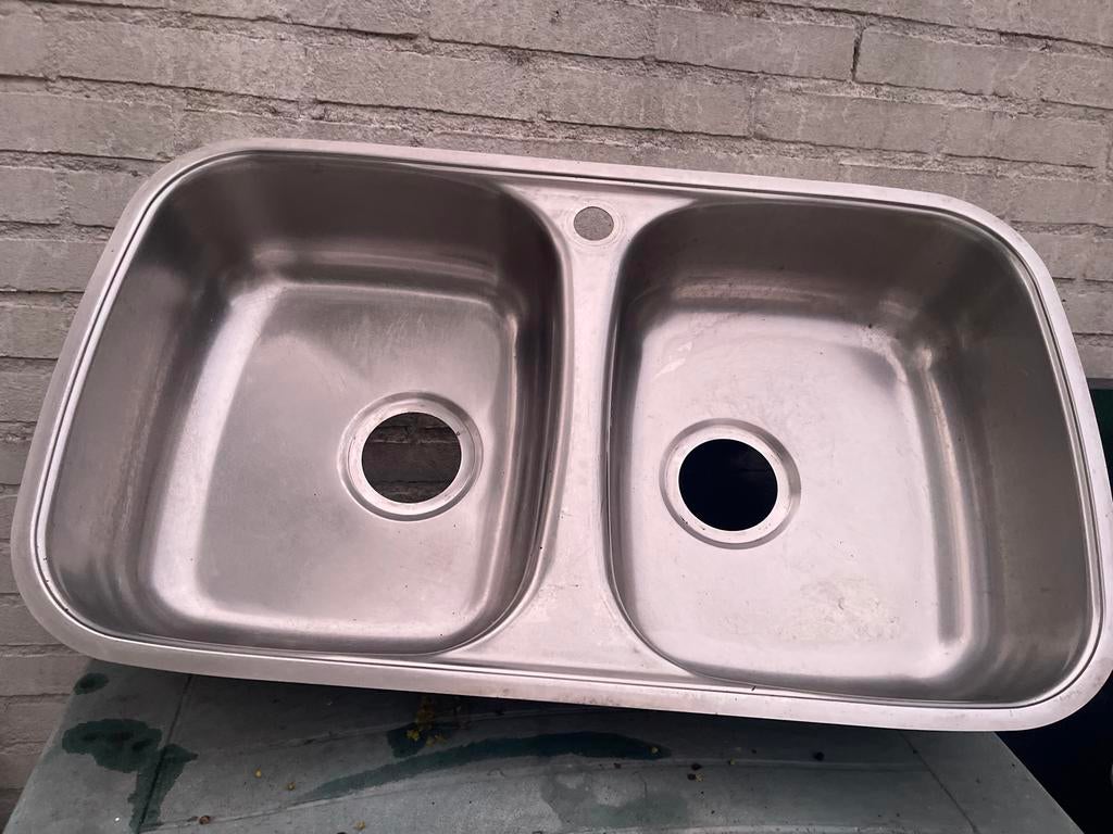 Dubbele RVS spoelbak voor keuken, Huis en Inrichting, Keuken | Complete keukens, Gebruikt, Overige typen, Grijs, Staal of Rvs