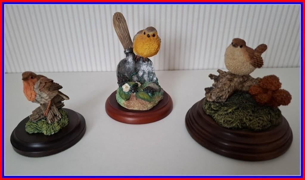 3 VOGELBEELDJES op plint -Royal Worcester & Border Fine Arts, Verzamelen, Ophalen of Verzenden, Gebruikt, Vogel, Beeldje of Figuurtje
