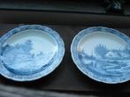 2 x grote delfst blauwe schotels borden wandborden, Ophalen