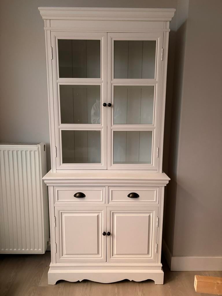 Witte buffetkast / vitrinekast met lades en deuren, Ophalen, 50 tot 100 cm, Zo goed als nieuw, Met lade(s)