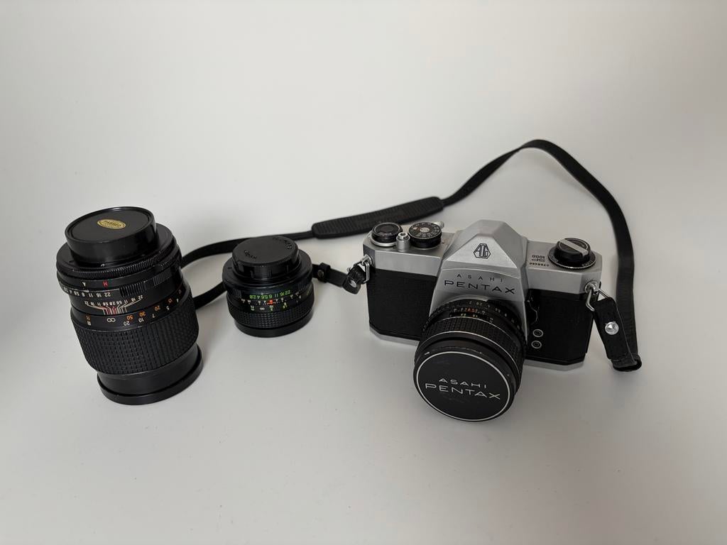Asahi Pentax SP 1000 met SMC Takumar 55mm f/2 lens + extra's, Ophalen of Verzenden, Gebruikt, Spiegelreflex, Pentax