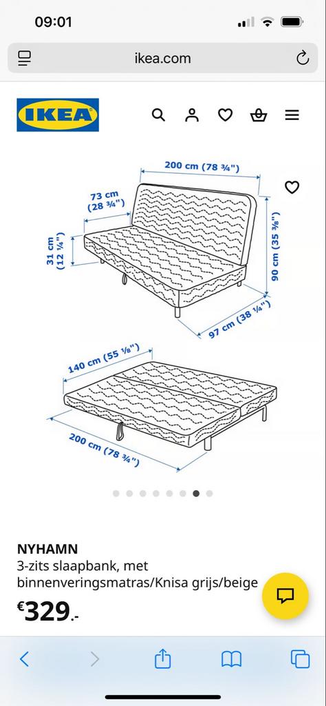 Slaapbank Nyhamn 3-zits, Huis en Inrichting, Slaapkamer | Slaapbanken, Ophalen, Gebruikt, Tweepersoons, Overige maten