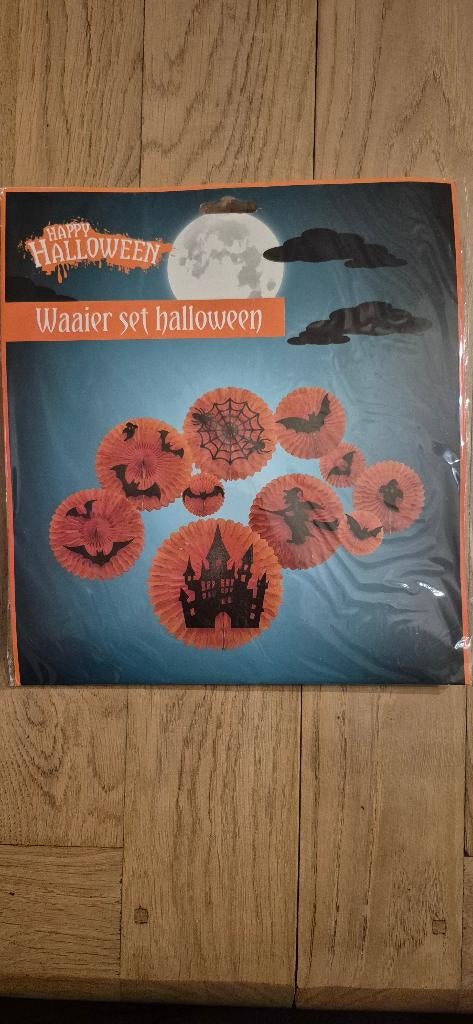 Happy Halloween Waaier set Halloween, Ophalen of Verzenden, Nieuw, Feestartikel, Halloween of Griezel