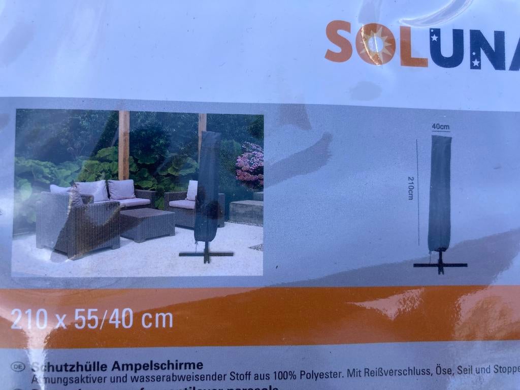 Parasolhoes grijs 210x55/40 cm met rits en koord, Tuin en Terras, Nieuw, Ophalen of Verzenden, Waterdicht, Minder dan 1 meter