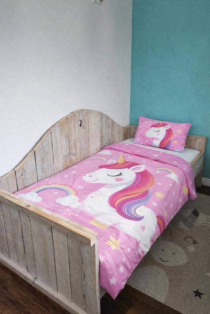 Steigerhouten kinderbed met hartjesuitsparing, Ophalen, Gebruikt, 90 cm, Steigerhout