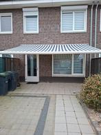 Zonwering handmatig blauw wit gestreept 475x300cm, Tuin en Terras, Ophalen