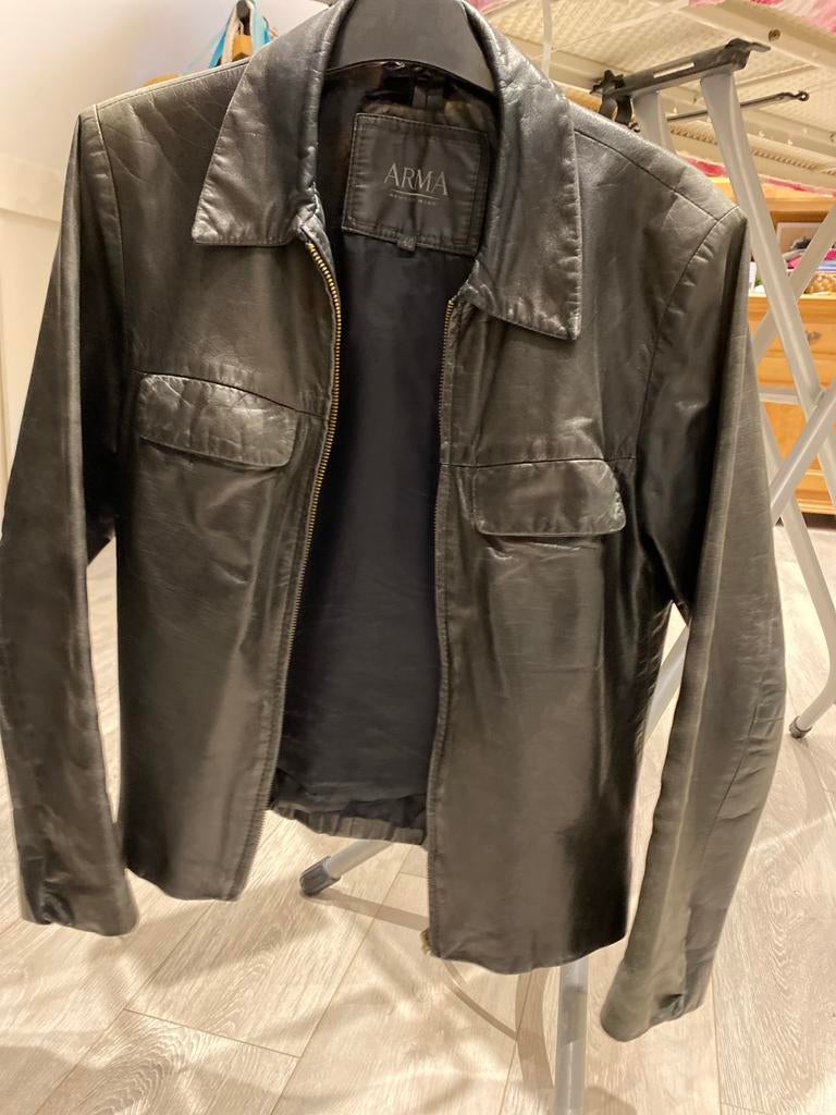 Zwart vintage leren jas Arma, Ophalen of Verzenden, Gedragen, Maat 38/40 (M), Zwart