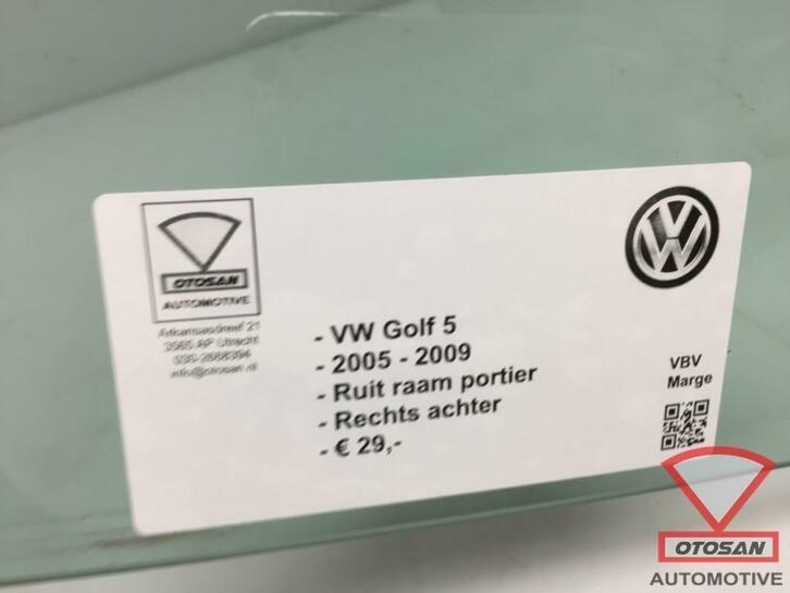 vw golf v 5 05 09 ruit raam portier deur rechts achter, Auto-onderdelen, Ruiten en Toebehoren, Gebruikt, Volkswagen, Volkswagen AG