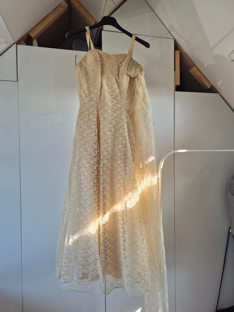 Vintaged trouwjurk, eind jaren 50. Exclusief model., Ophalen, Beige, Trouwjurk