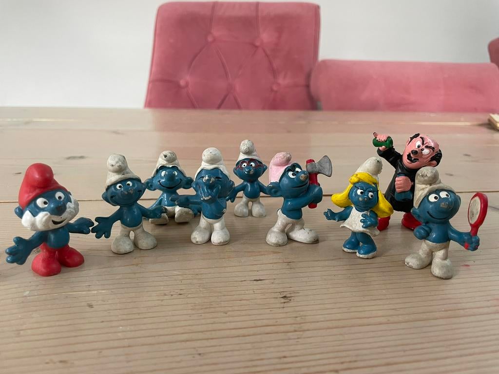 9x vintage schleich smurfen uit 1965 tm 1989, Verzamelen, Smurfen, Ophalen of Verzenden, Zo goed als nieuw, Verschillende Smurfen