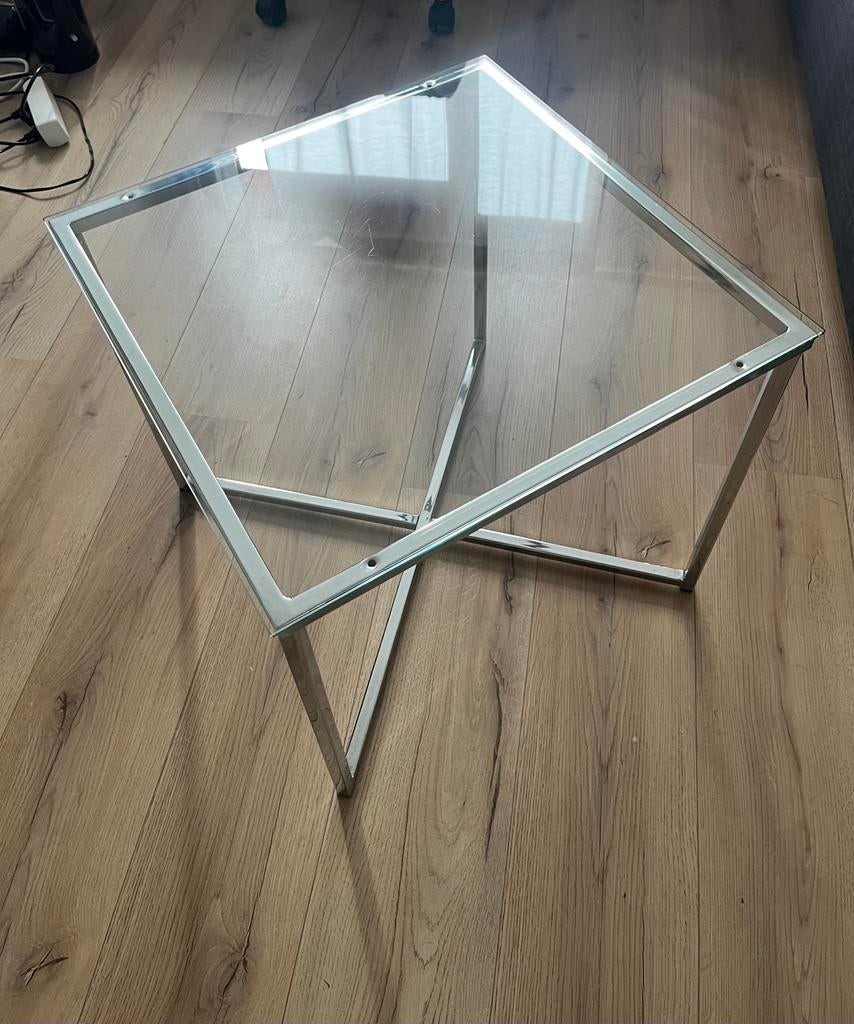 Moderne Glazen Salontafel – Chroom Onderstel, Huis en Inrichting, Tafels | Salontafels, Ophalen, 100 tot 150 cm, Vierkant, 50 tot 100 cm