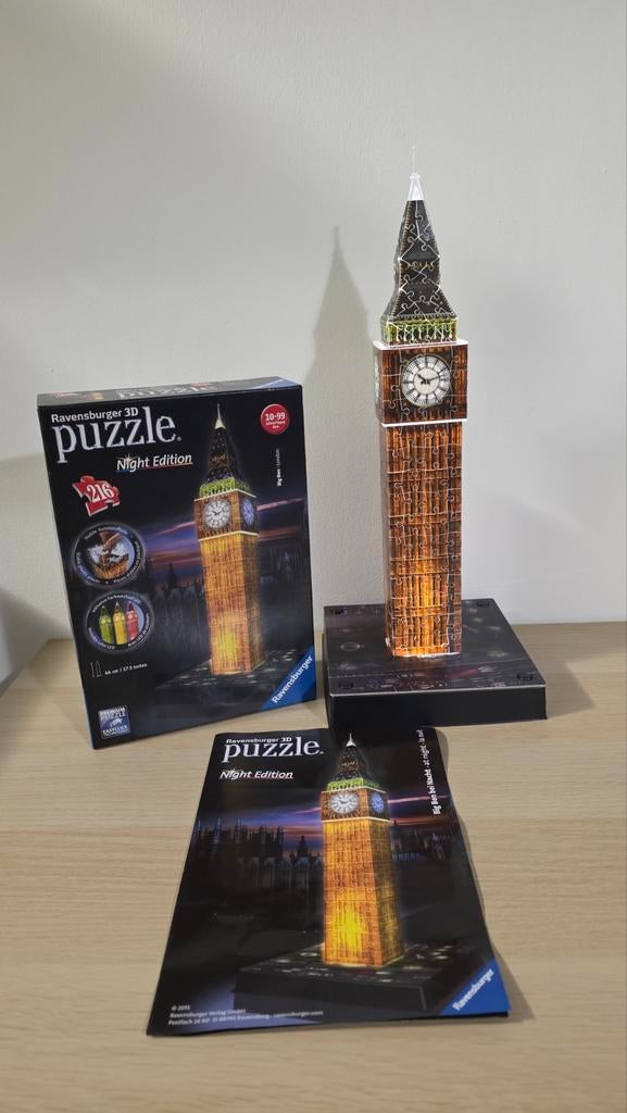 Ravensburger 3D Puzzel Big Ben Night Edition, Ophalen, Minder dan 500 stukjes, Zo goed als nieuw, Rubik's of 3D-puzzel