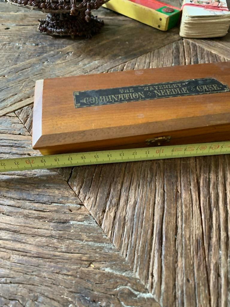 Antieke Waverley Combination Naaidoos - Houten Naaldendoos, Ophalen of Verzenden